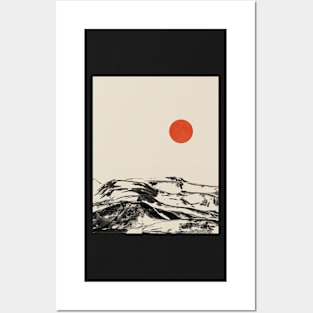 Red moon Minimal landscape Posters and Art